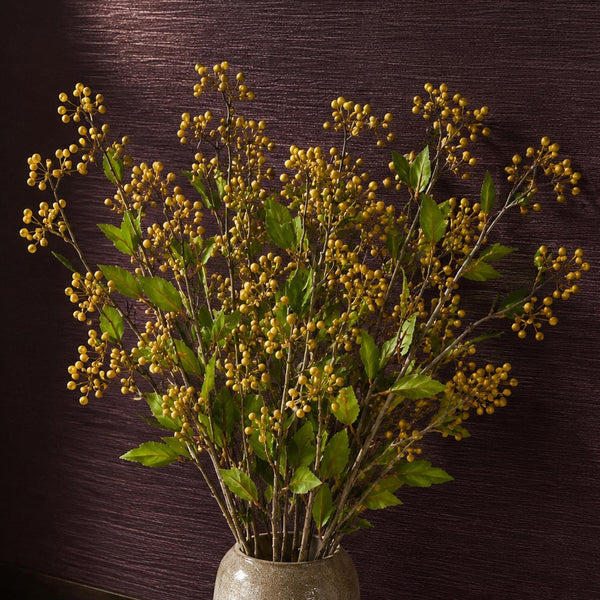 Pack of 6 x Artificial Foliage Yellow Berry Stem 90cm