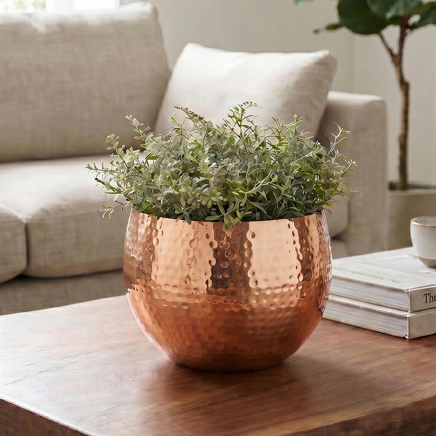 Leaf Large Metal Planter 22 x 18cm Hammered Copper Colour - Straight Edge