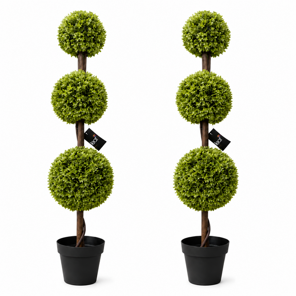 120cm Pair of Green Triple Ball Topiary Trees