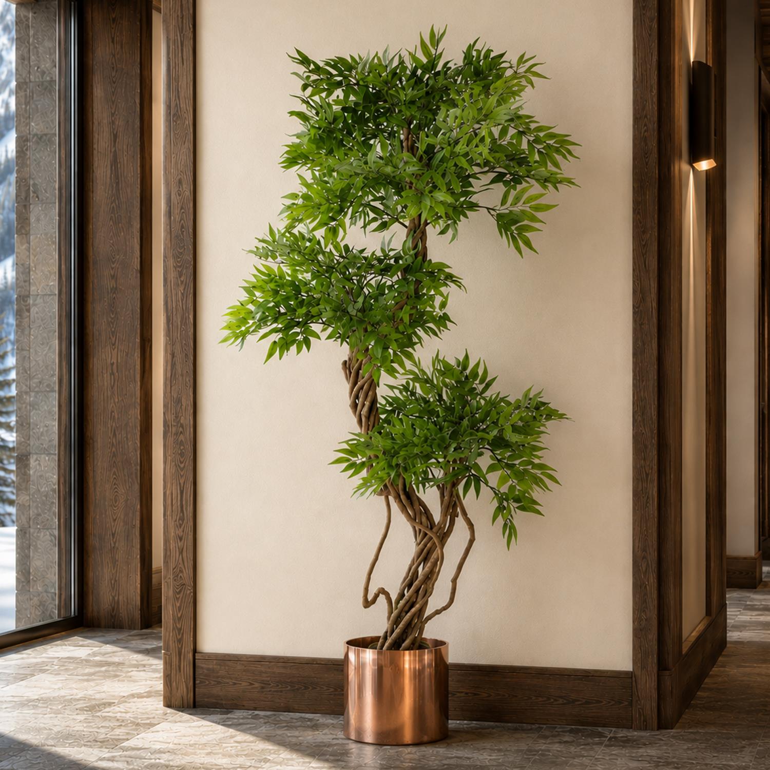 140cm Botanik Realistic Artificial Japanese Fruticosa Ficus Tree, Green Copper - Premium Quality