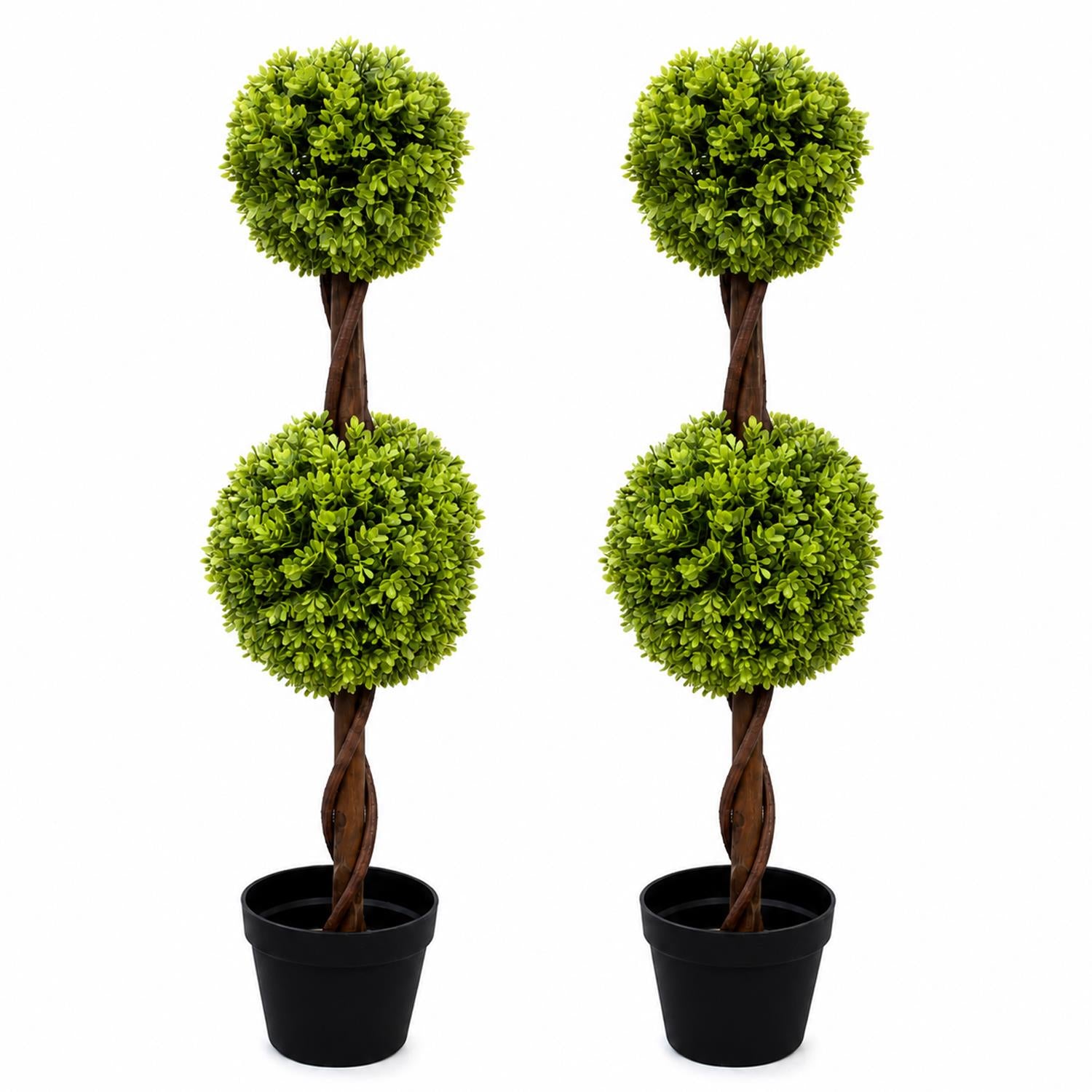 90cm Pair of Green Double Ball Topiary Trees