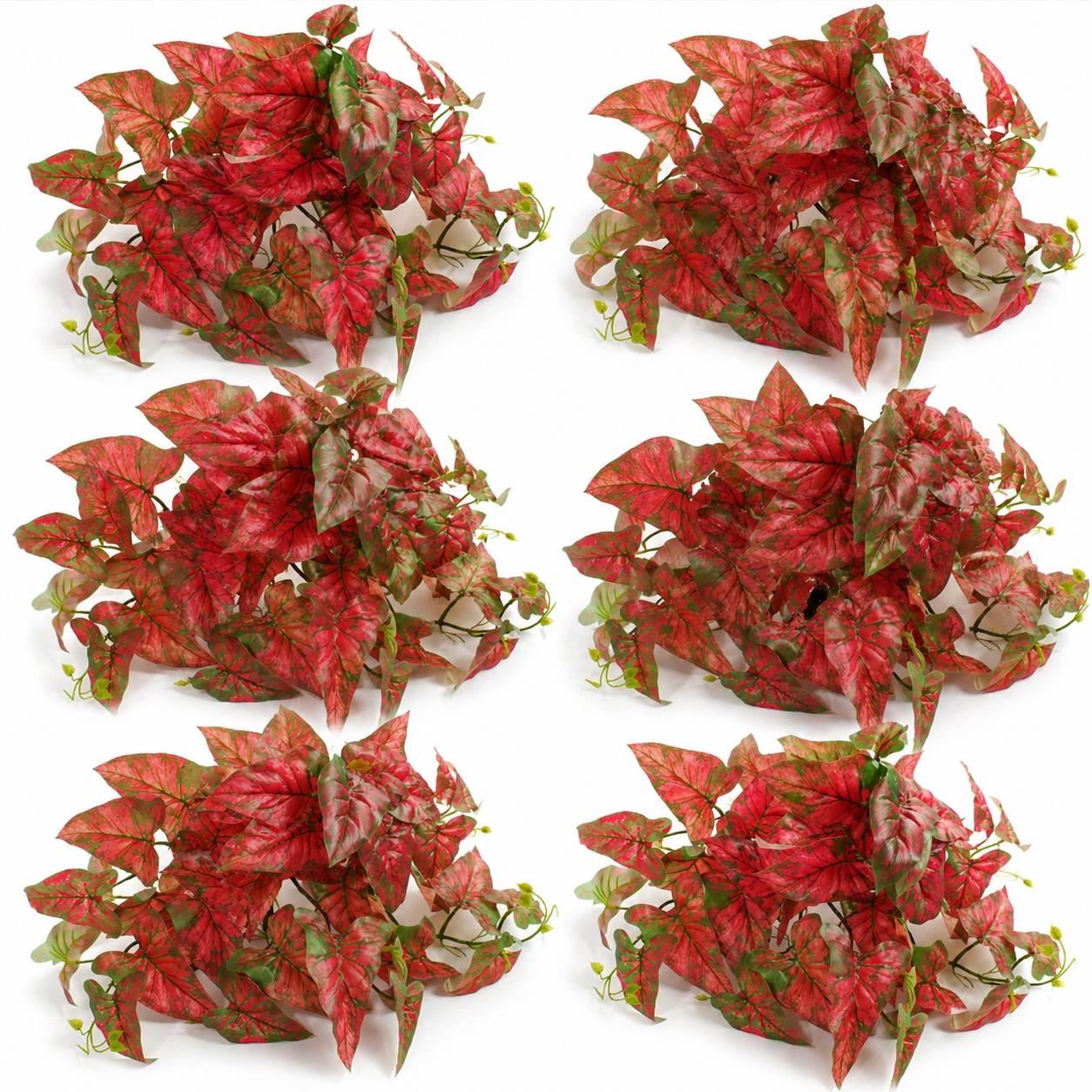 Pack of 6 x 30cm Artificial Trailing Red Caladium - Premium Quality