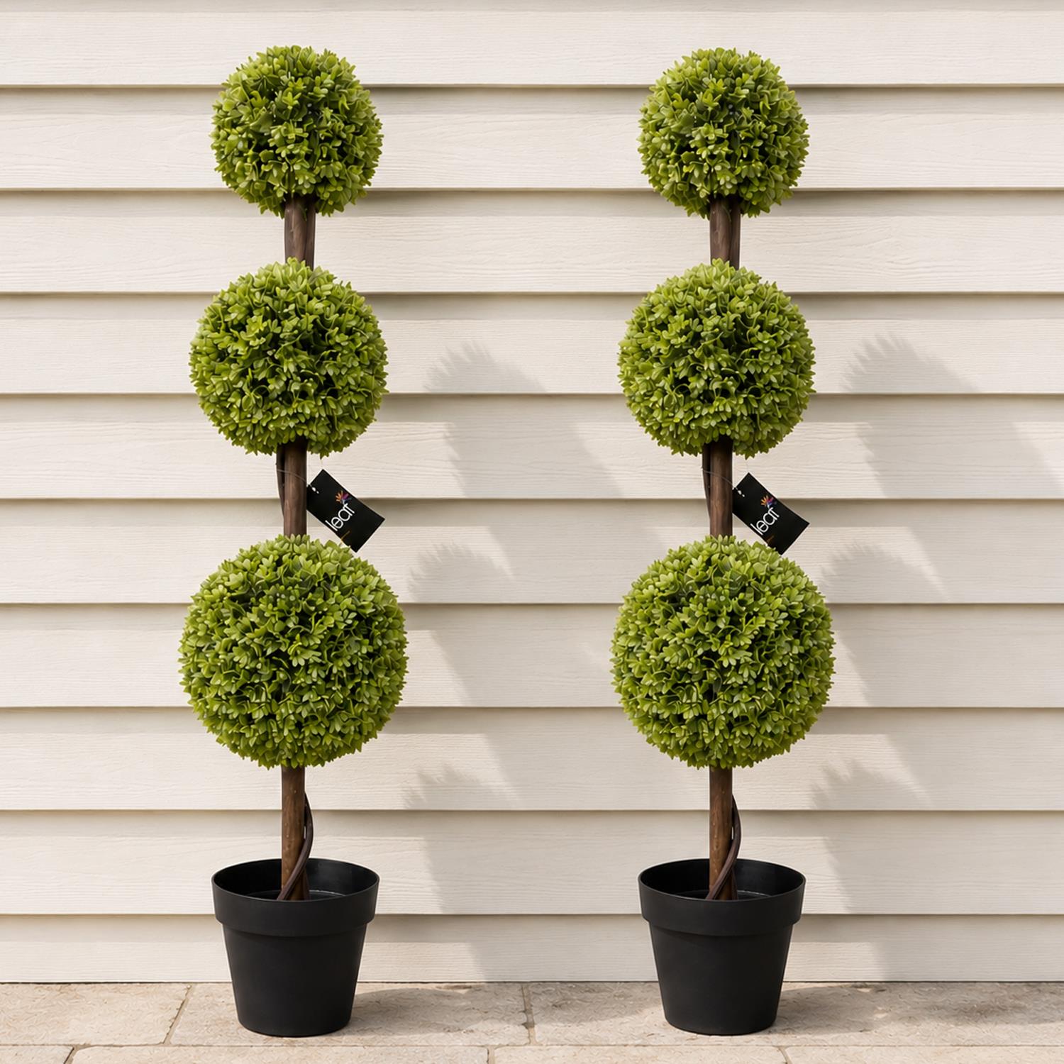 120cm Pair of Green Triple Ball Topiary Trees - Premium Quality
