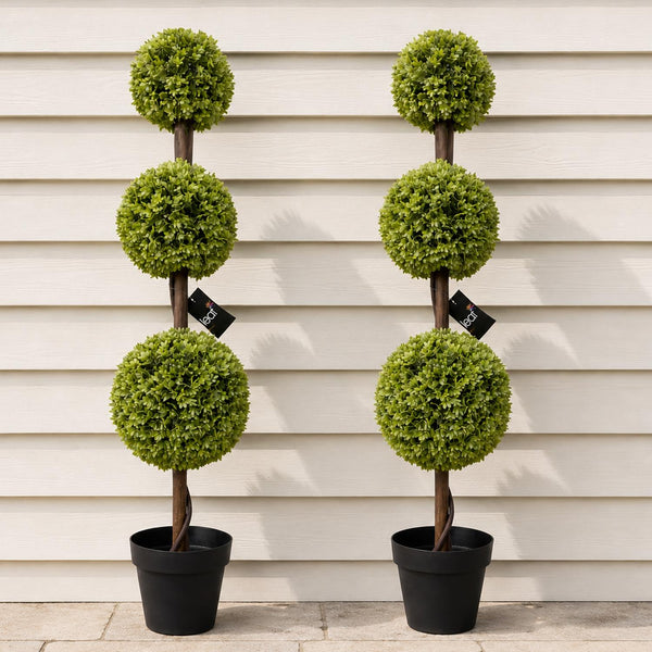 120cm Pair of Green Triple Ball Topiary Trees - Premium Quality