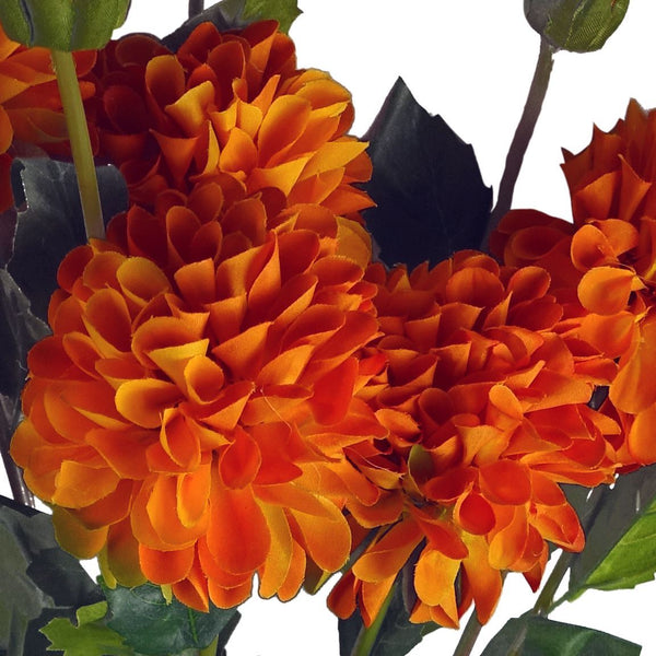 Pack of 6 x 75cm Artificial Dahlia PomPom Flower Stem Orange - Premium Quality