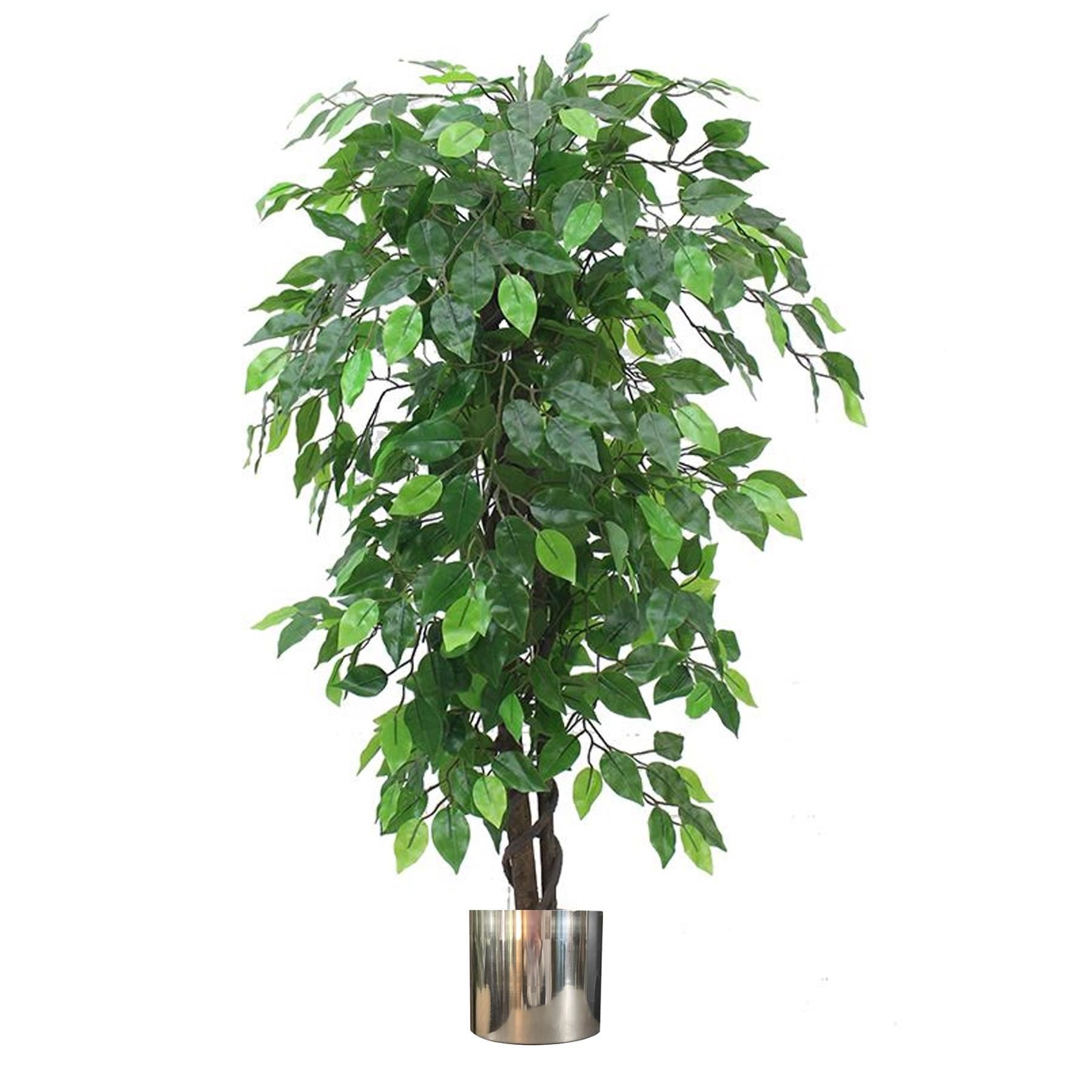 120cm Artificial Ficus Tree / Plant - Large Bushy Shape Silver Metal Planter - Premium Quality