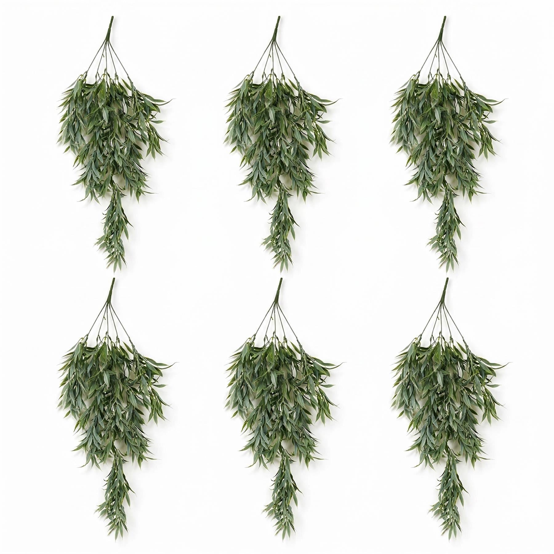 Pack of 6 x 80cm Italian Ruscus Hanging Plant with Realistic Foliage - Sage Green - Premium Quality