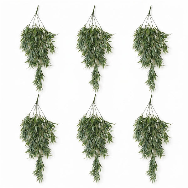 Pack of 6 x 80cm Italian Ruscus Hanging Plant with Realistic Foliage - Sage Green - Premium Quality