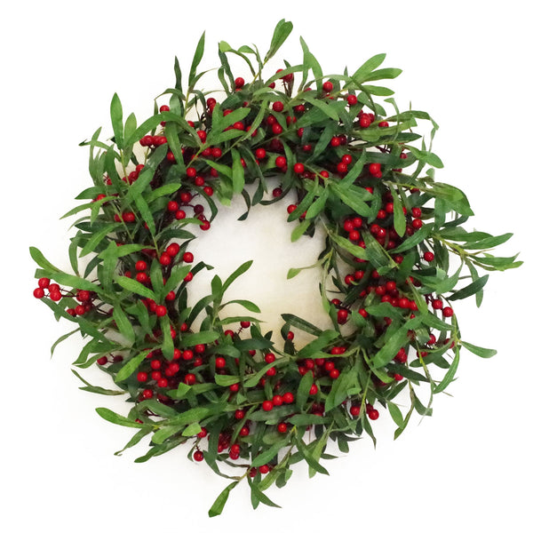 Christmas Mistletoe Leaf and Red Berry Floristry Wreath 60cm 24 inch Botanik