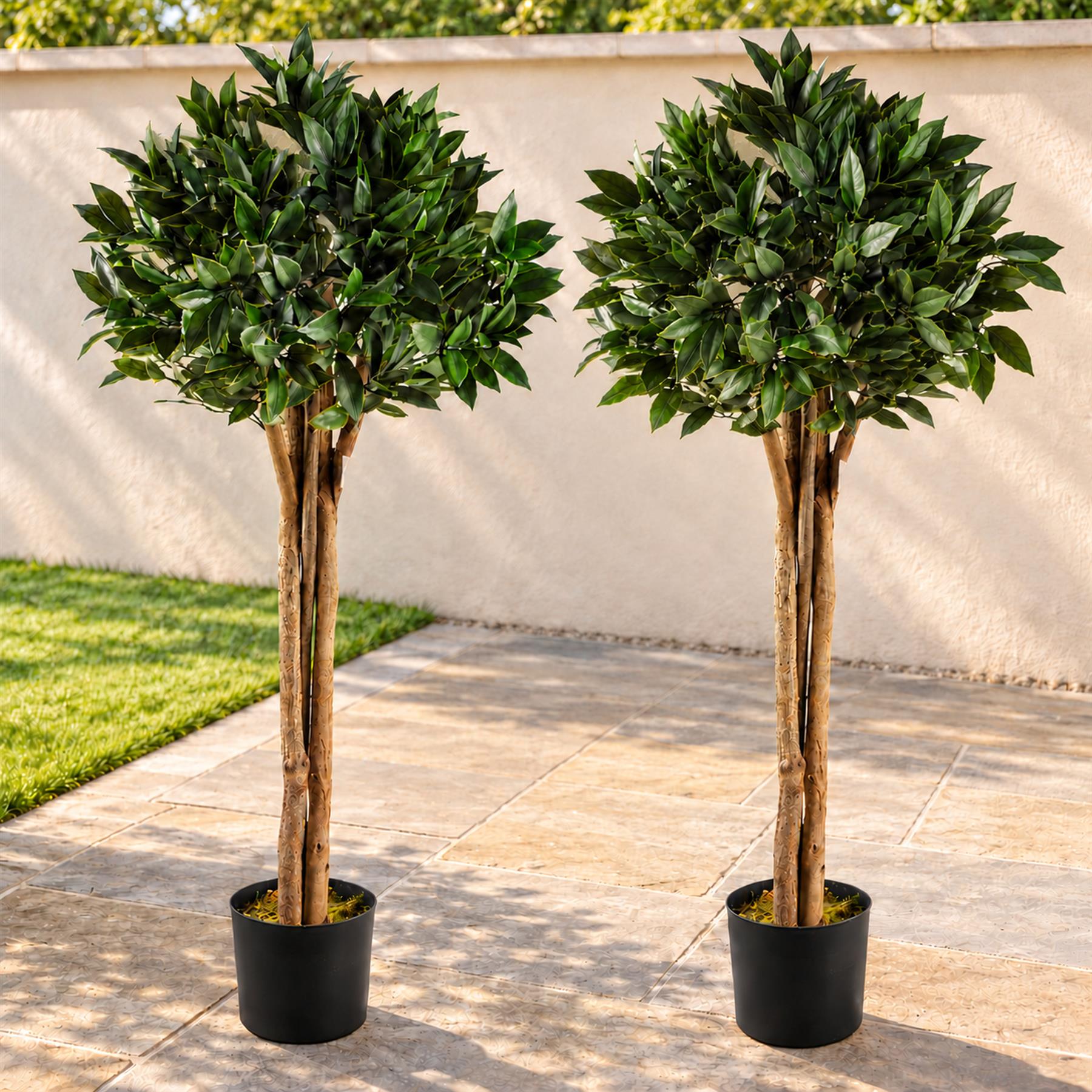 120cm Pair of Bay Tree Laurel UV Resistant Outdoor Topiary - Premium Quality