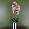 Artificial Orchid Harlequin Pink with Silver Pot 46cm