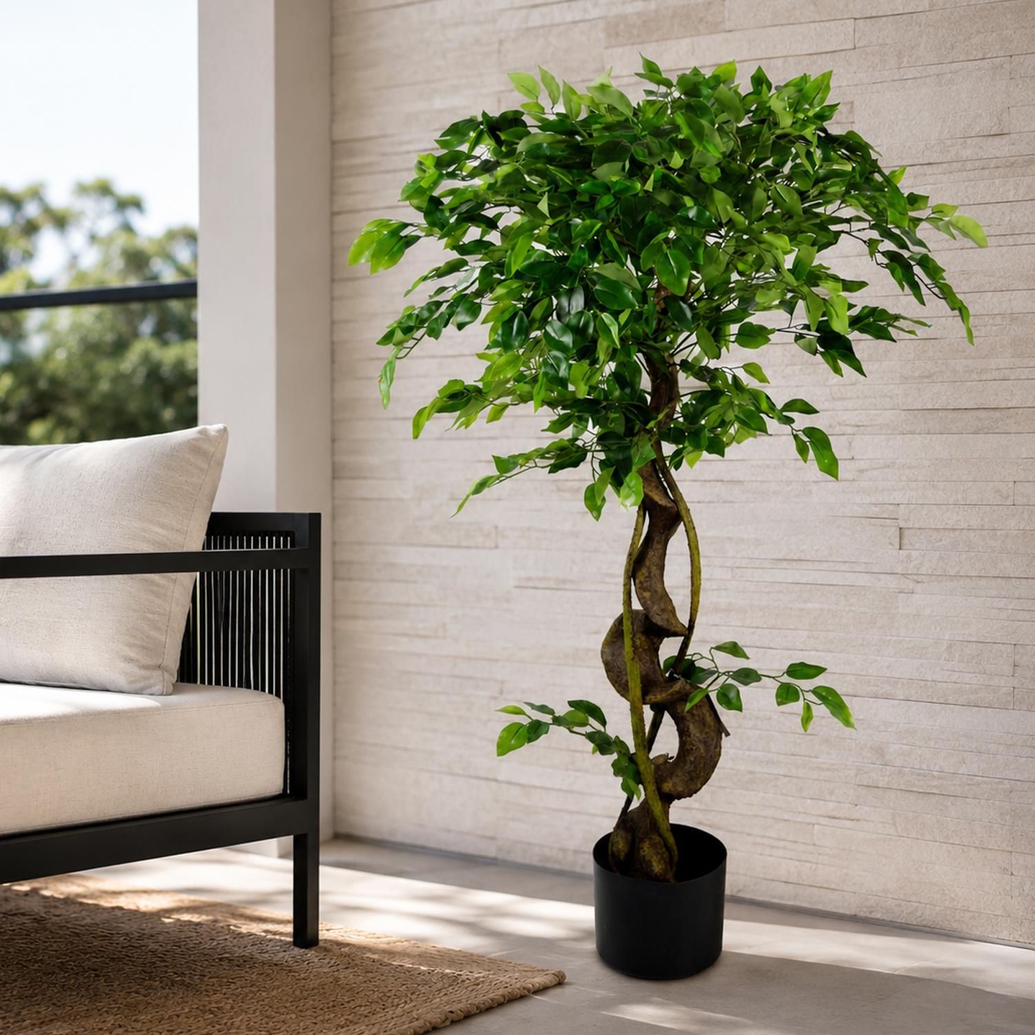 Artificial Japanese Fruticosa Tree Twisted Ficus 120cm Leaf Design UK Botanik