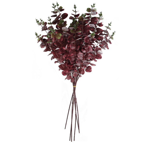 Pack of 6 x 100cm Artificial Eucalyptus Foliage Burgundy - Premium Quality