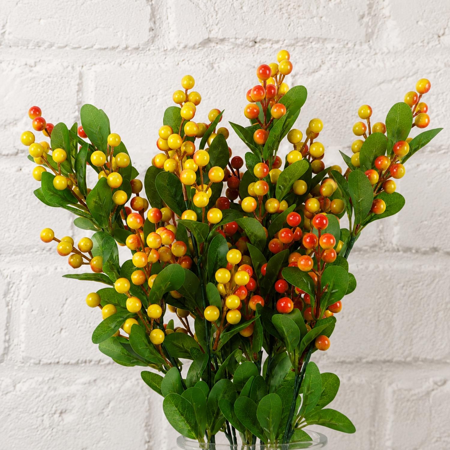 Pack of 6 x Artificial Foliage Orange Berry Spray 70cm