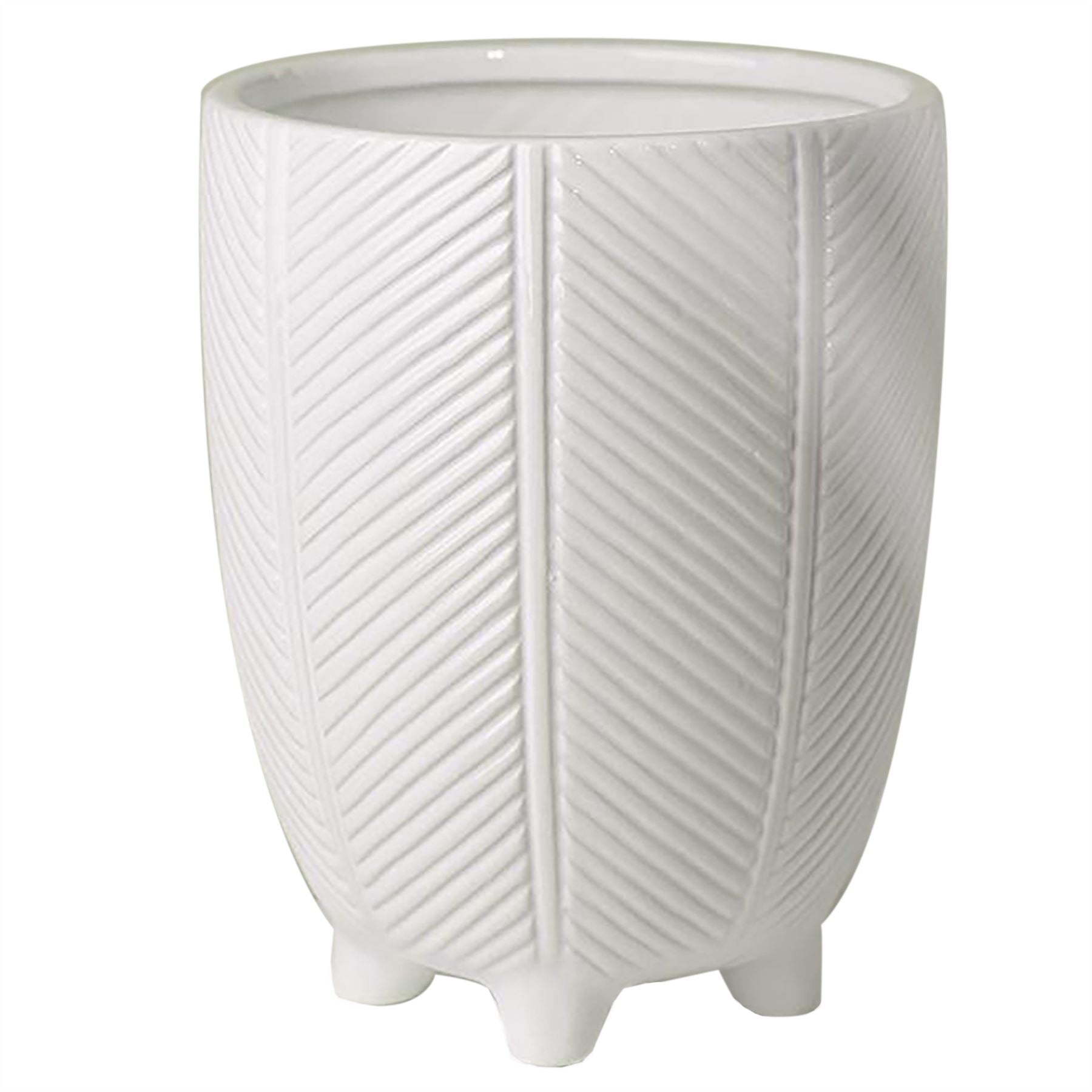 Ceramic Plant Pot Planter White with Feet 15 x 15 x 18.5cm by Leaf Design Botanik