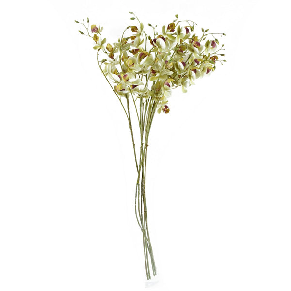 Pack of 6 x Artificial Flowers Cream Mini Orchid Stem 80cm