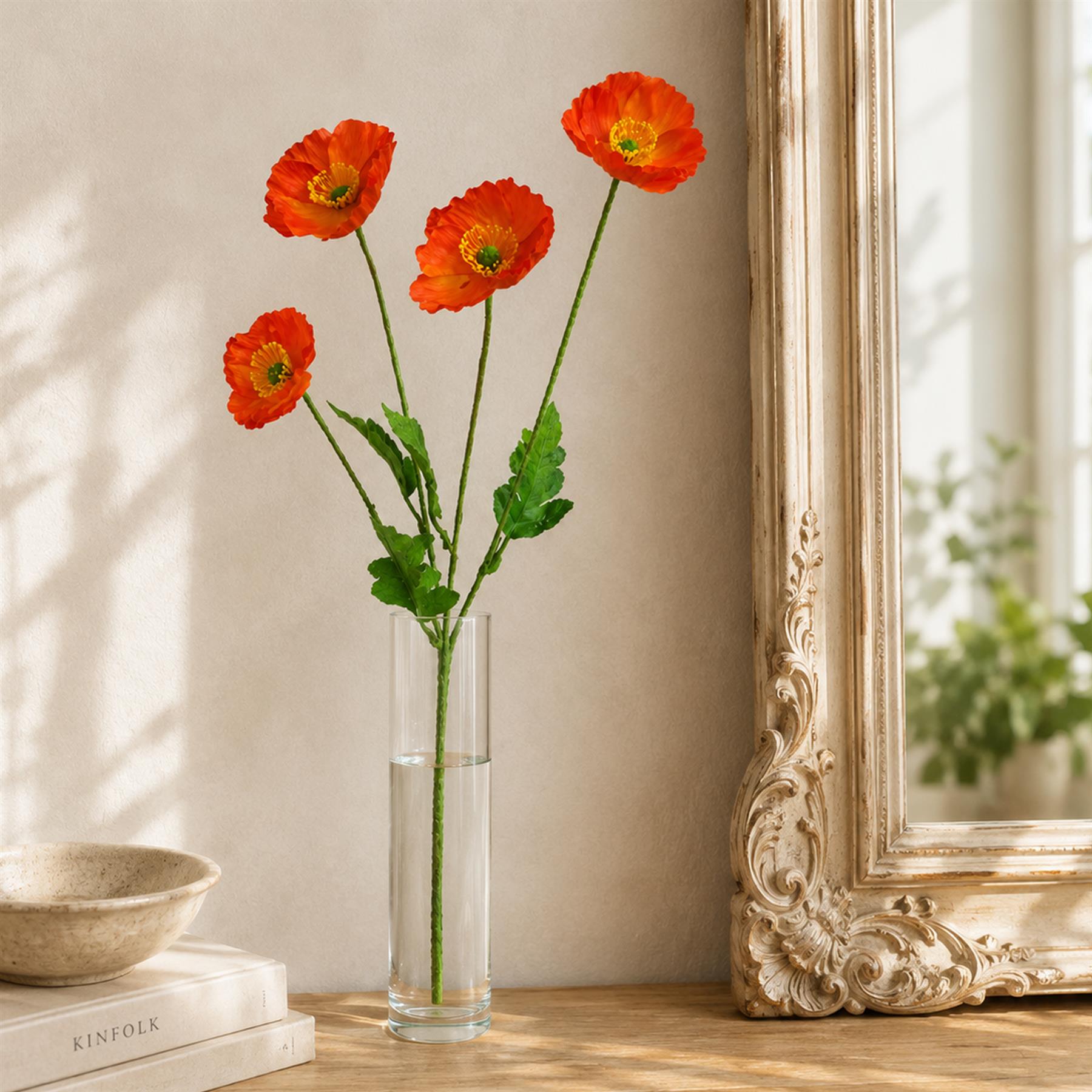 Pack of 6 x 60cm Artificial Red Poppy Sprays - 4 Flowers Each