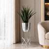 Artificial Yukka Plant Metal Planter Stand Silver 90cm Tall Realistic Premium Botanik