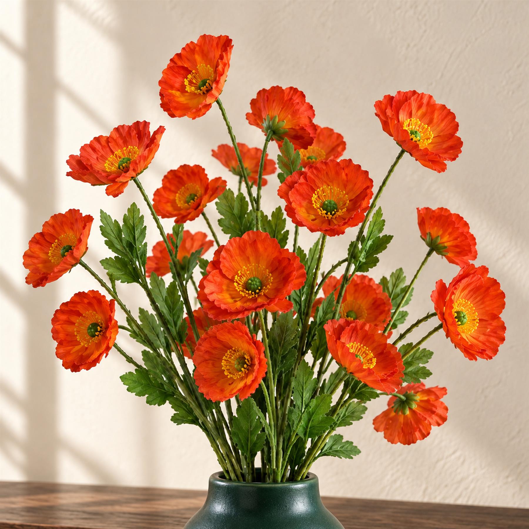 Pack of 6 x 60cm Artificial Red Poppy Sprays - 4 Flowers Each