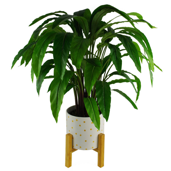 Ceramic Plant Pot Planter Bamboo Dotty Gold 22 x 22 x 23.5cm