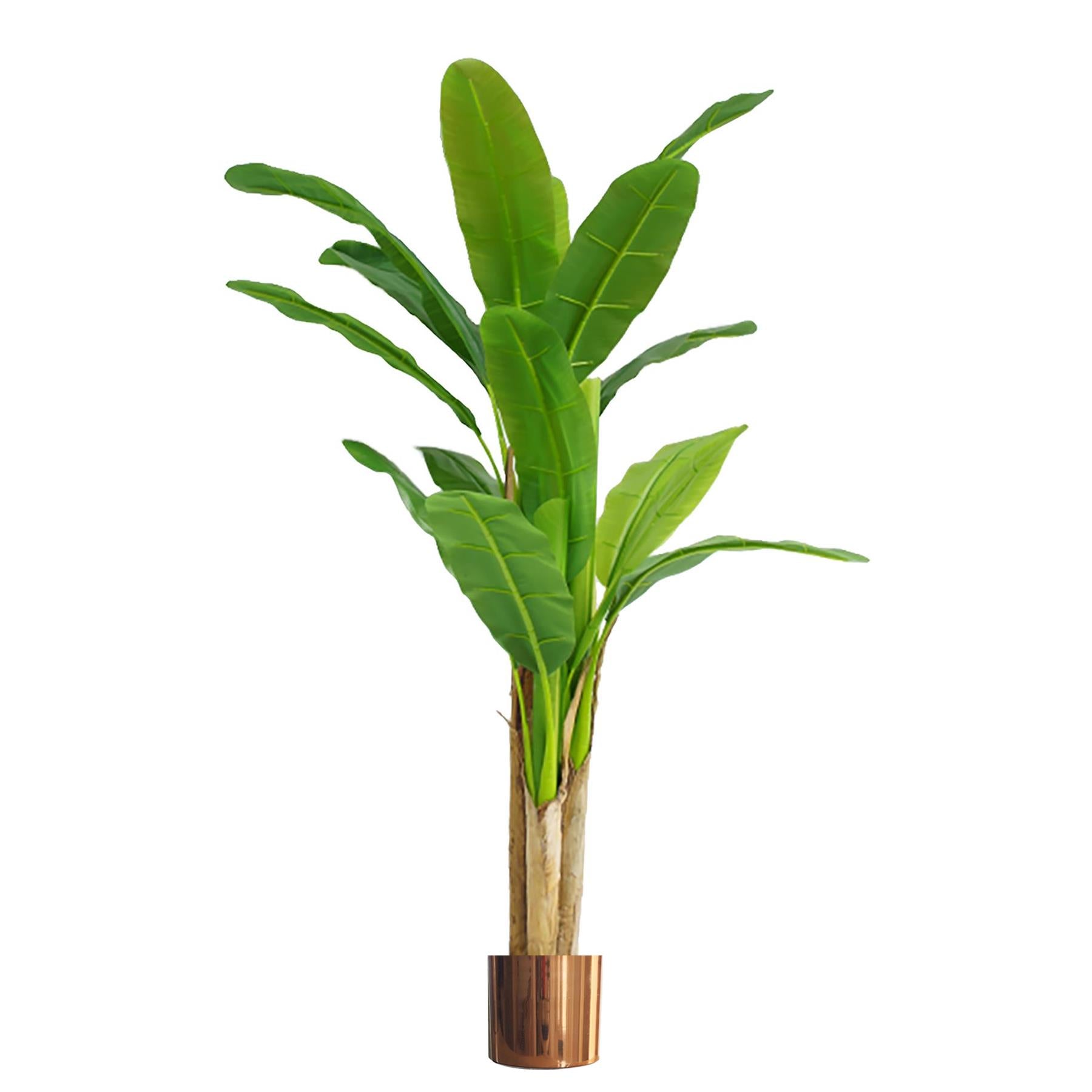 Artificial Banana Tree Tropical Plant HUGE 6ft Copper Metal Planter