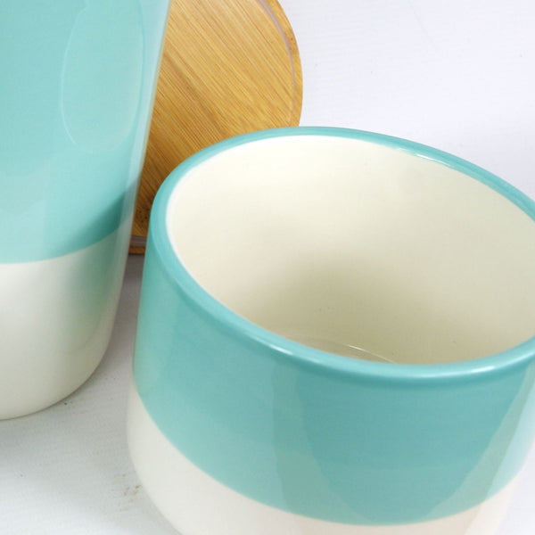 Ceramic Storage Jars Kitchen Canisters Lids Aqua Green 20cm Set 3