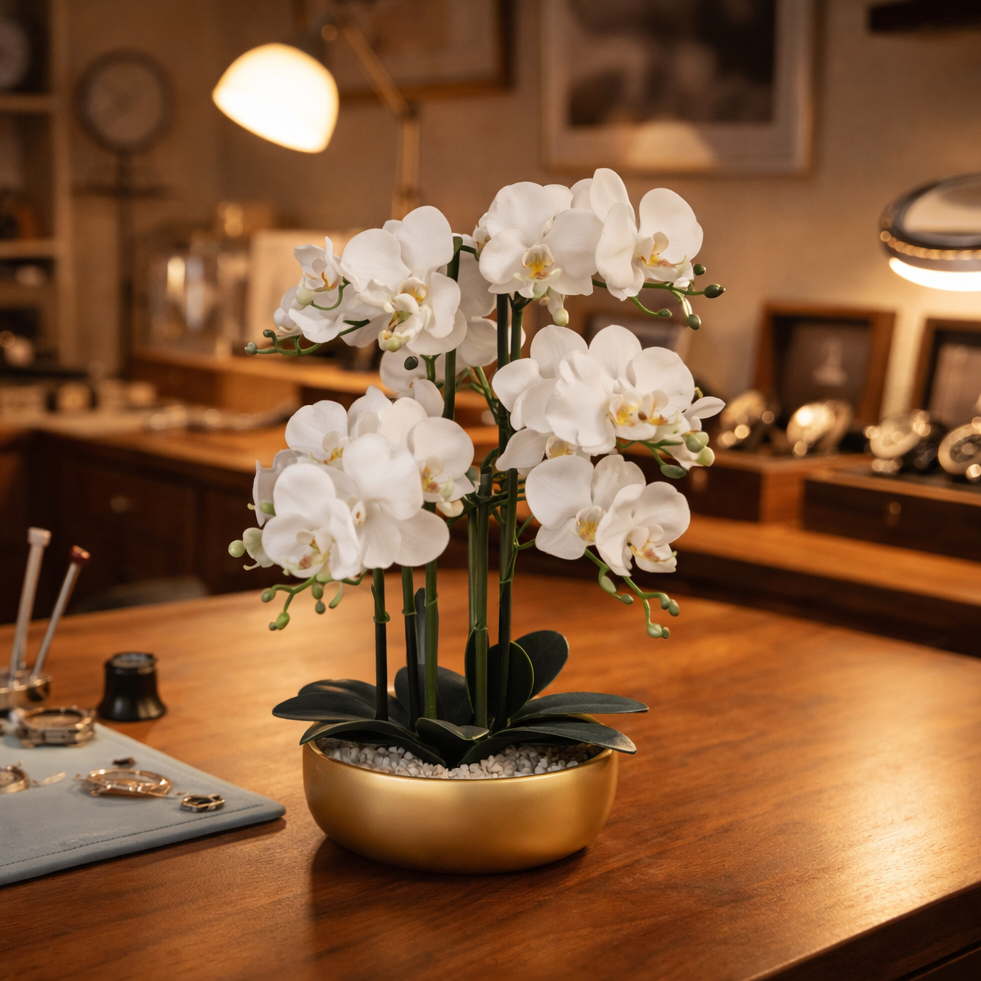 Orchid White - Gold Ceramic Planter