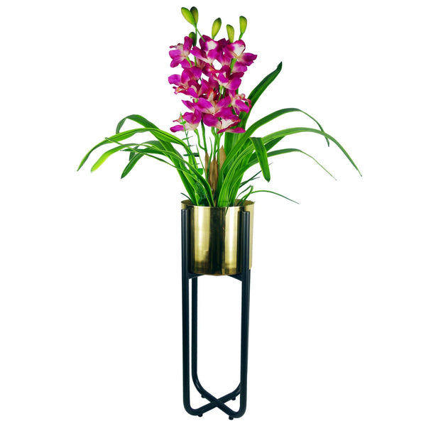 Metal Planter Stand Black Stand Gold Metal Plant Pot 62cm x 18cm Leaf Design UK Botanik