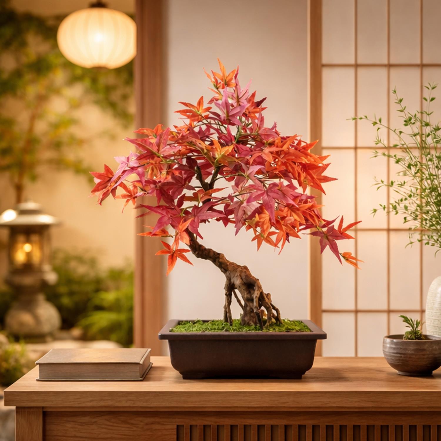 Artificial Bonsai Tree Red Maple Bonsai 50cm Leaf Design Trees Realistic Plant Botanik