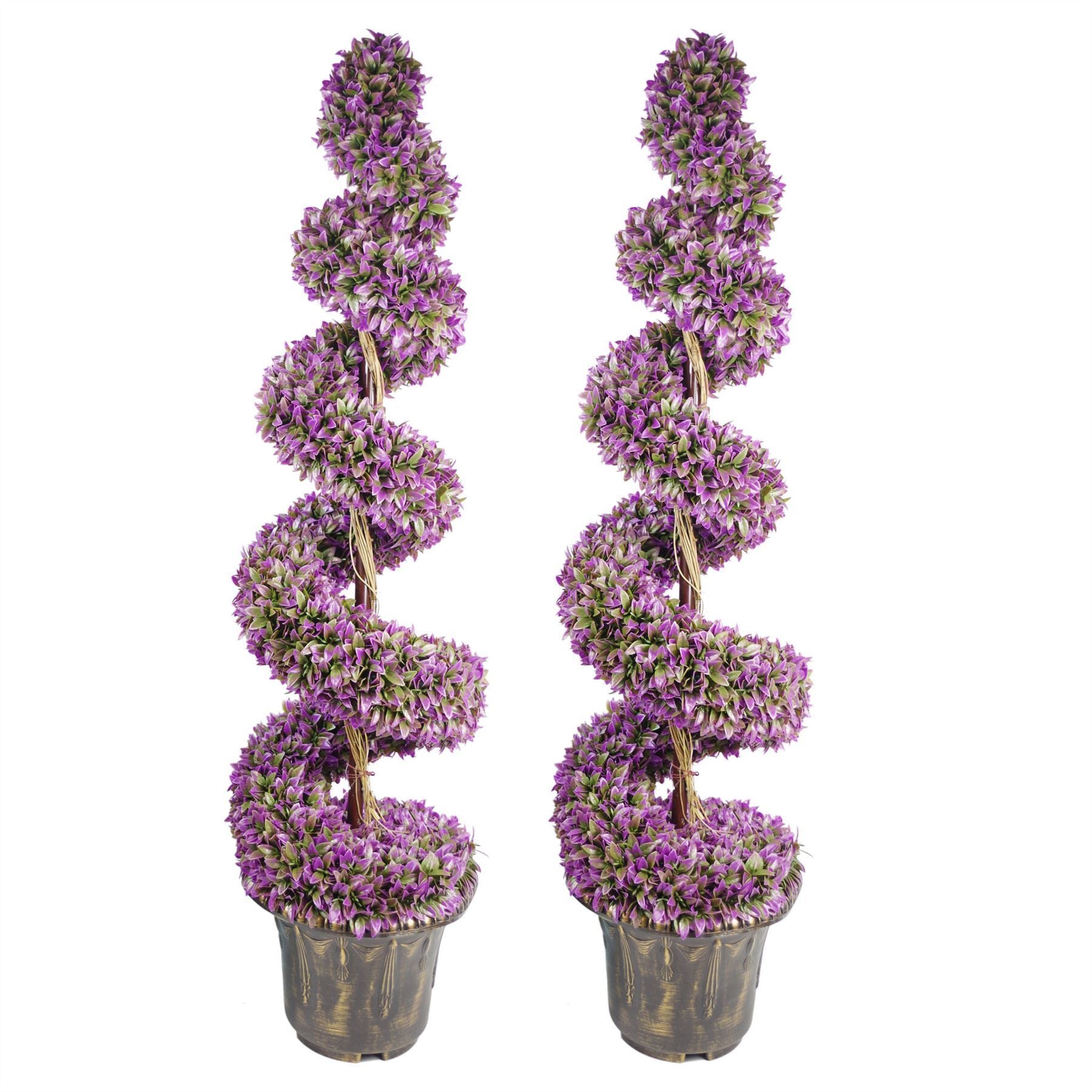 120cm Pair of Purple Large Botanik Spiral Topiary Trees with Decorative Planters - Premium Quality