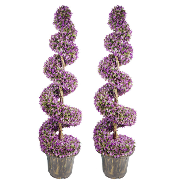 120cm Pair of Purple Large Botanik Spiral Topiary Trees with Decorative Planters - Premium Quality