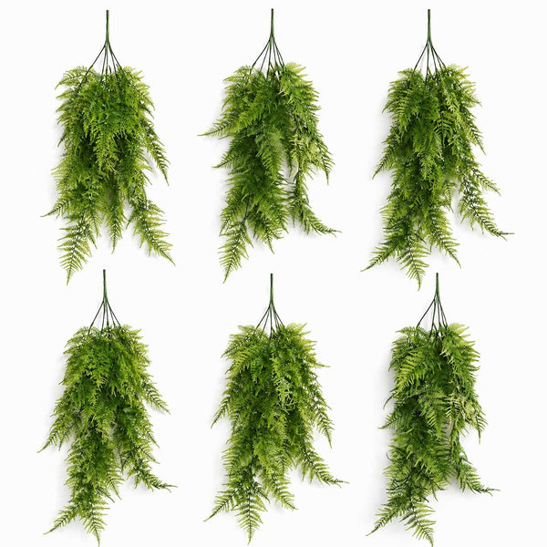 Pack of 6 x 80cm Artificial Trailing Fern Plant Hanging Faux Greenery - Premium Quality