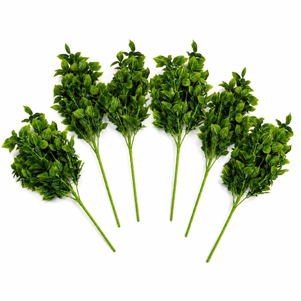 Pack of 6 x 75cm Artificial Green Leaf Foliage Bush Stem