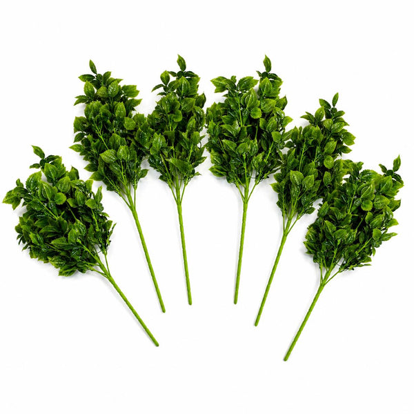 Pack of 6 x 75cm Artificial Green Leaf Foliage Bush Stem