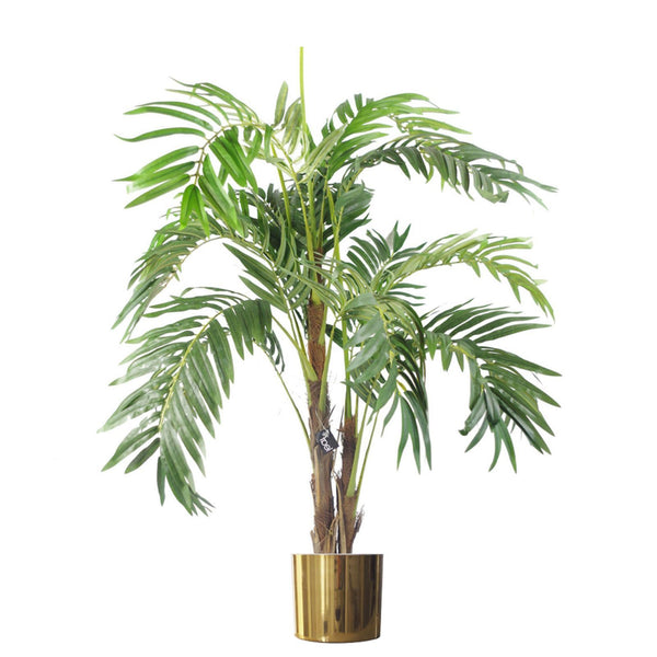 Large Artificial Palm Tree 120cm Luxury Gold Planter 4ft Realistic Leaf Design Botanik