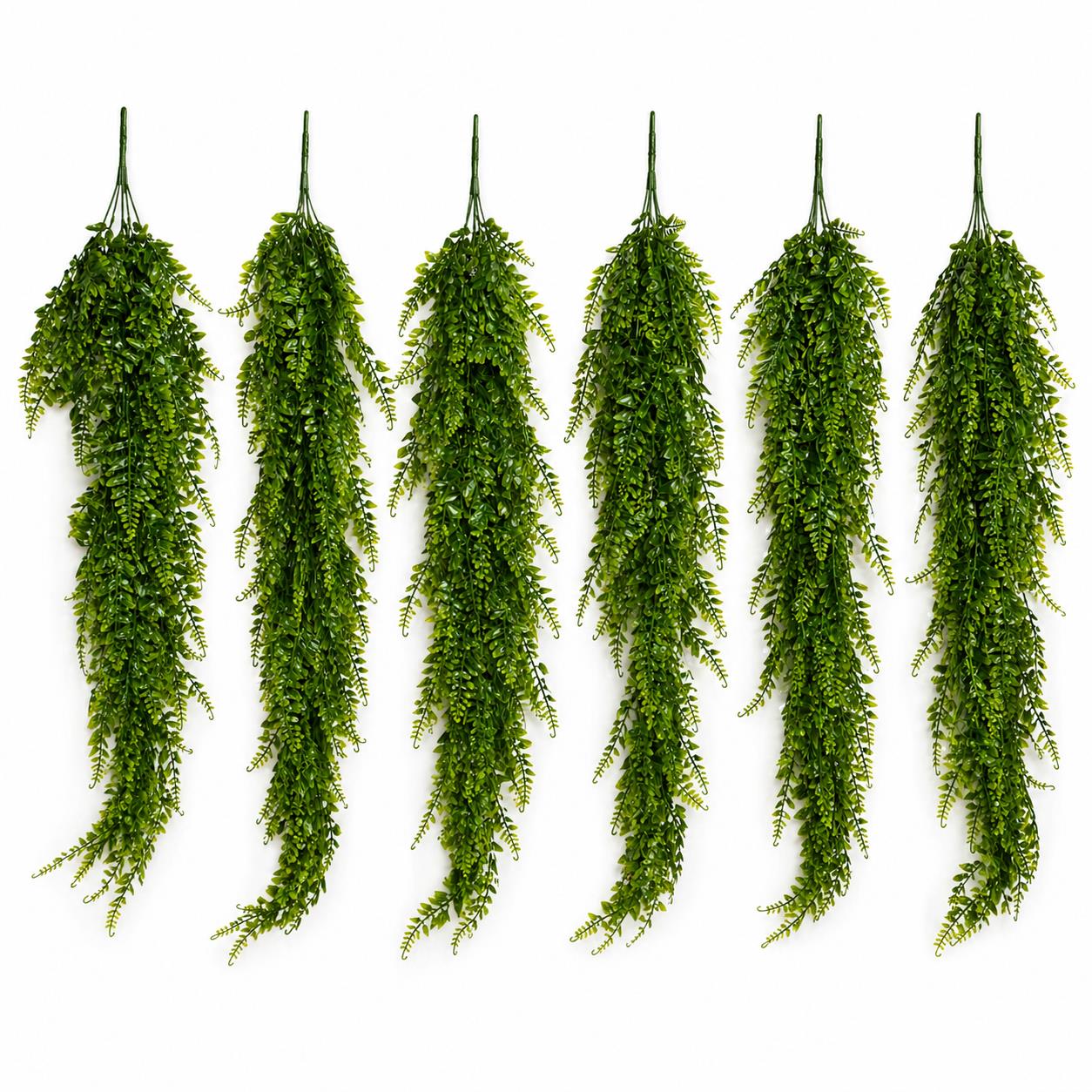 Pack of 6 x 75cm Artificial Trailing Fern Bush Hanging Faux Greenery Plant
