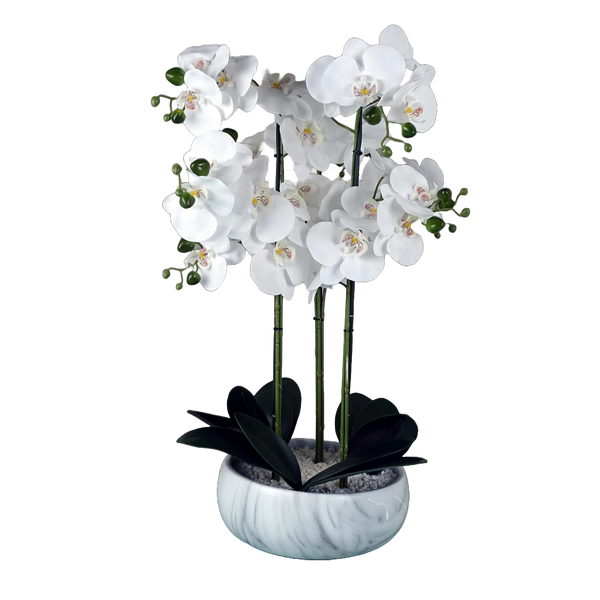 Orchid Artificial White Marble Effect  Ceramic Planter Botanik