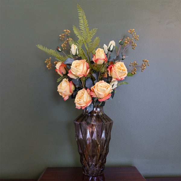 65cm Yellow Rose Display Geometric Glass Vase - Premium Quality