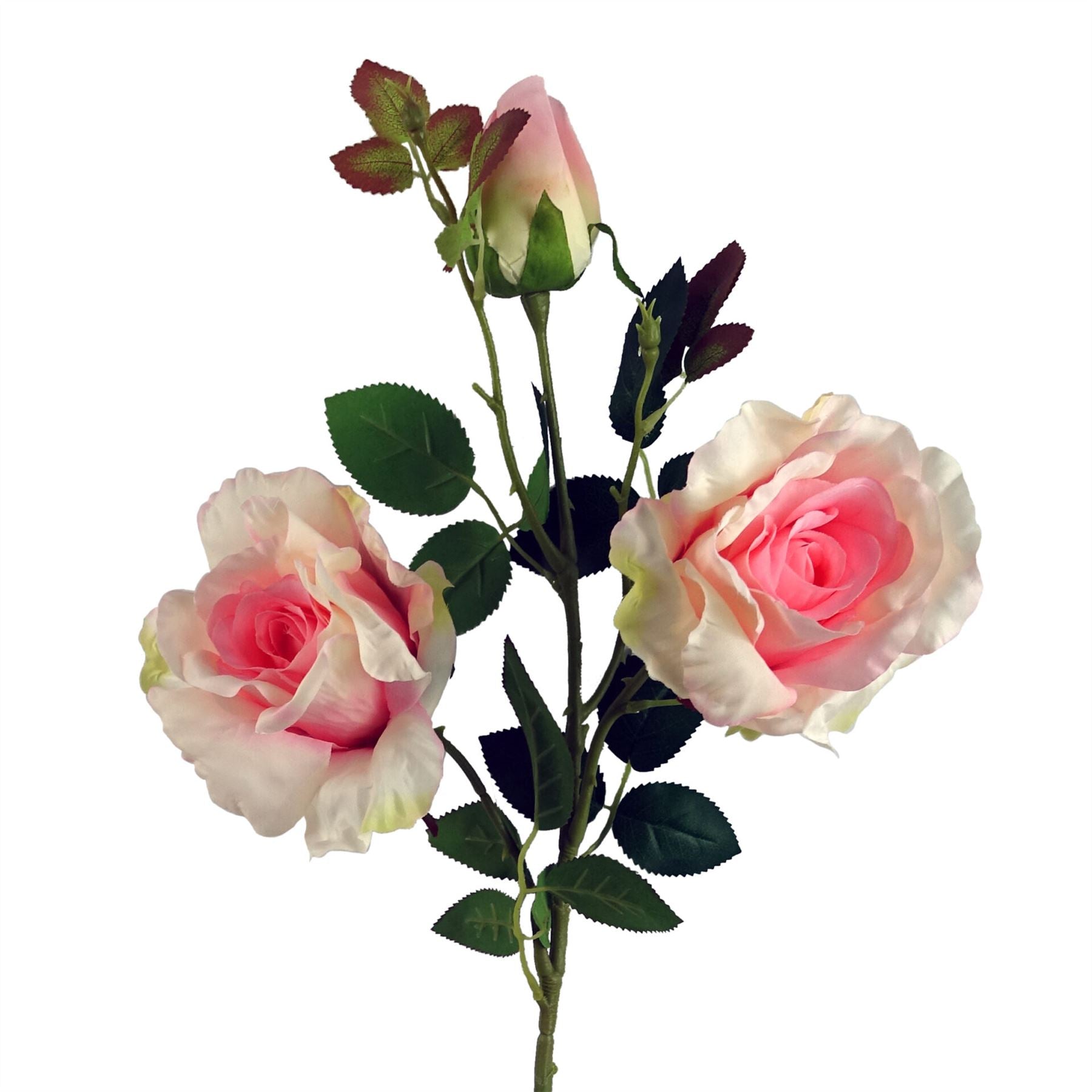 80cm Artificial Pink Rose Stem - 3 flowers