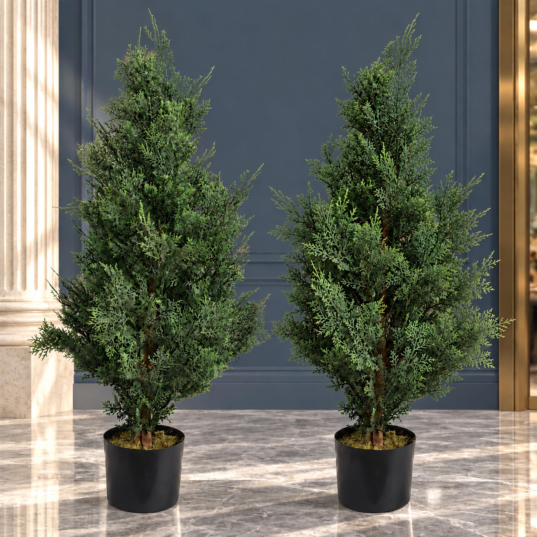 90cm Pair of Artificial Cypress Topiary - Premium Quality