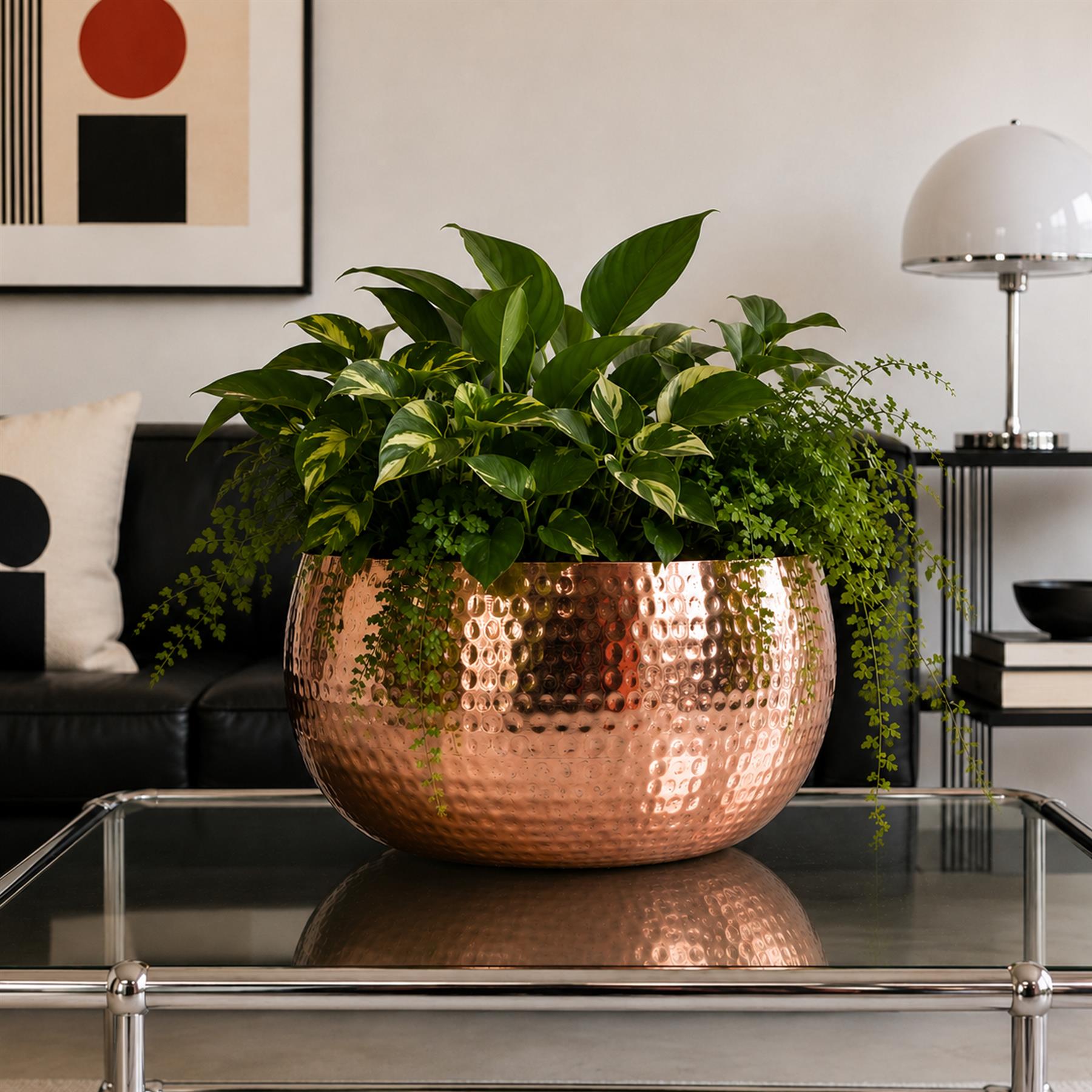 XL Metal bowl 32 x 20cm Hammered Copper Colour - Straight Edge