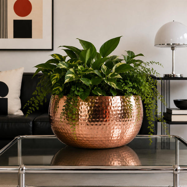 XL Metal bowl 32 x 20cm Hammered Copper Colour - Straight Edge