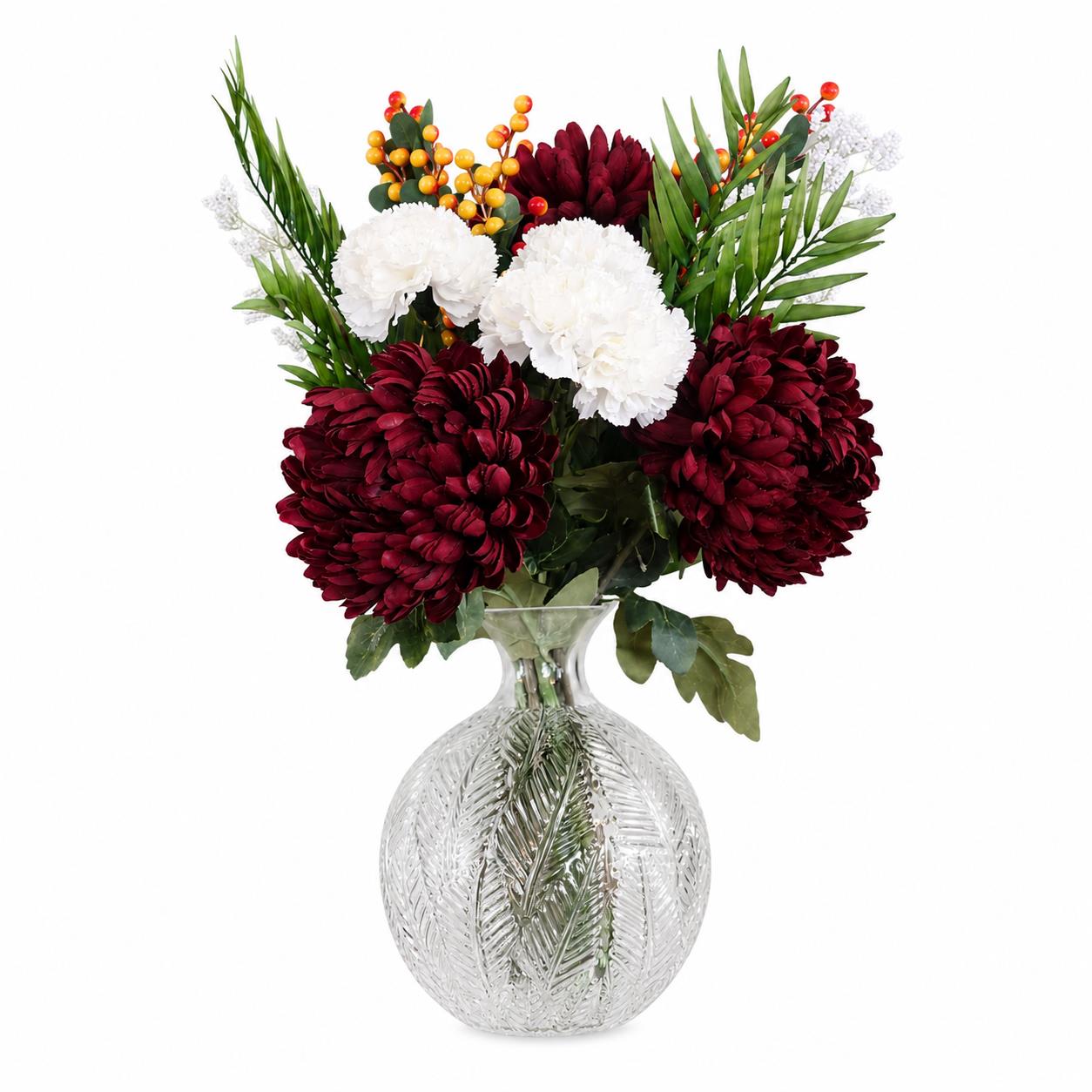 Leaf 70cm Red Chrysanthemum Glass Ball Vase