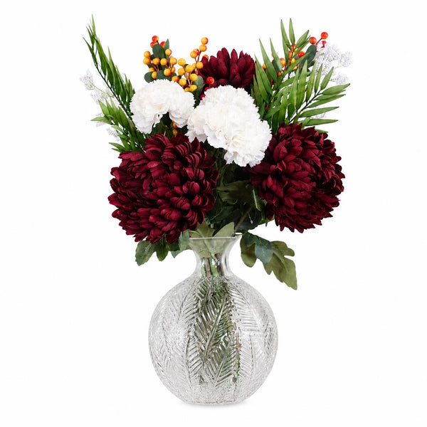 Leaf 70cm Red Chrysanthemum Glass Ball Vase