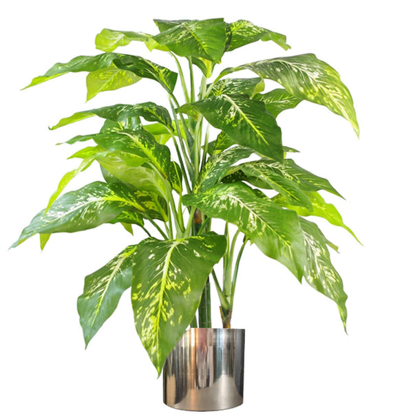 Artificial Tree Plant Fox Aglaonema Tree Plant Silver Metal Planter