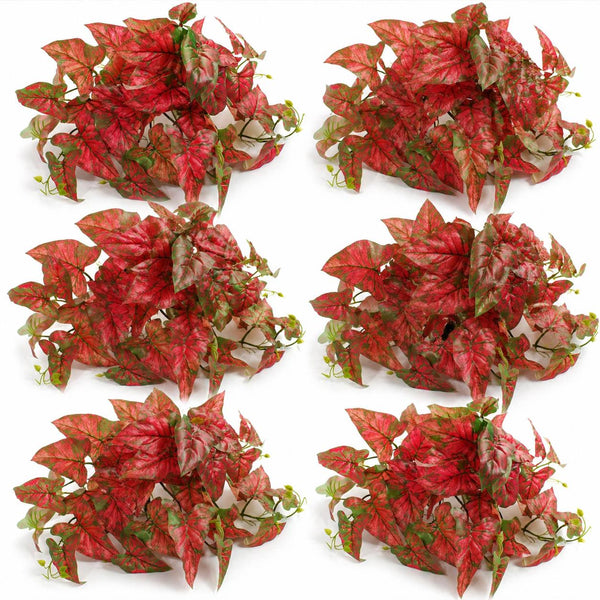 Pack of 6 x 30cm Artificial Trailing Red Caladium