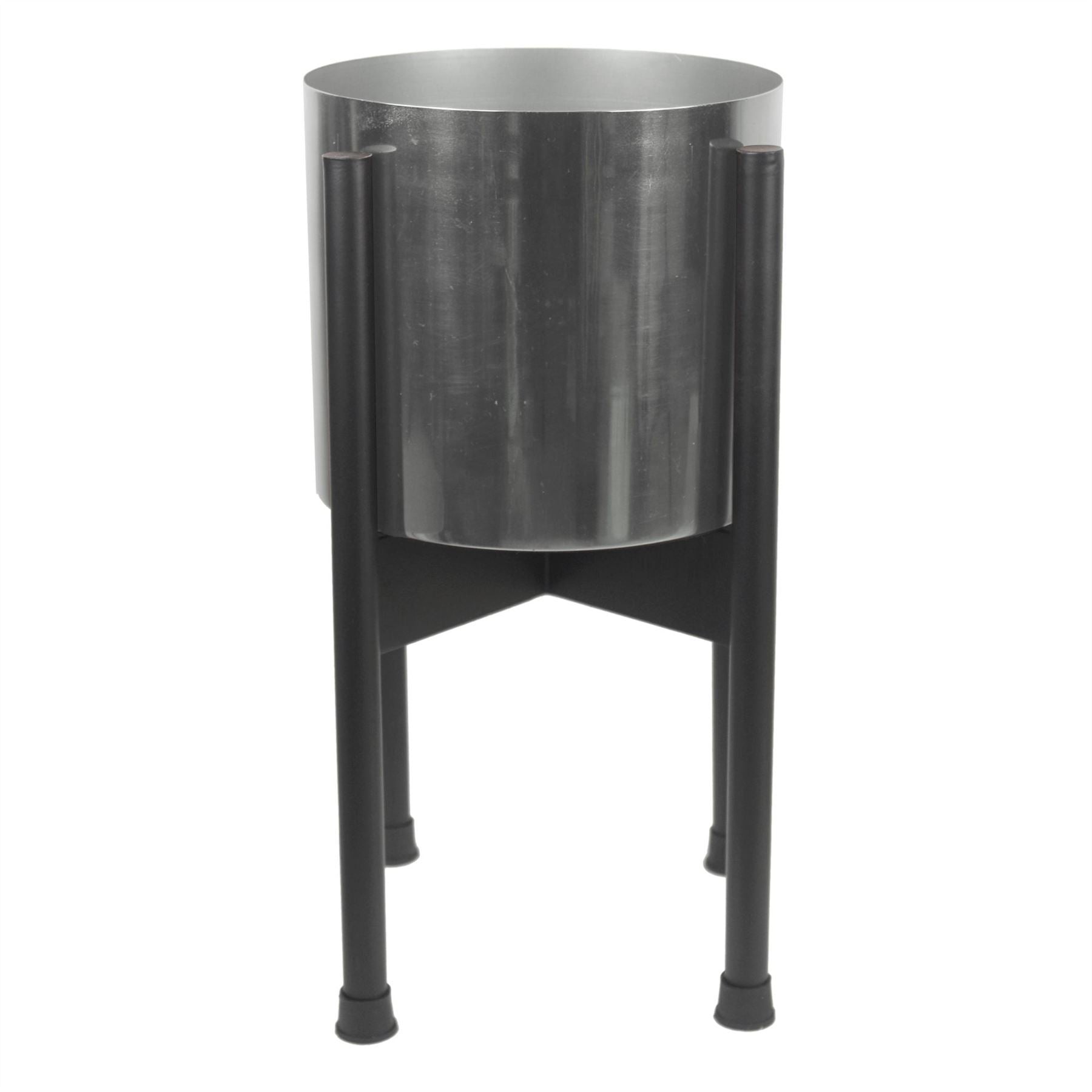 Medium Black Stand with Silver Metal Planter 38.5cm x 18cm - Premium Quality