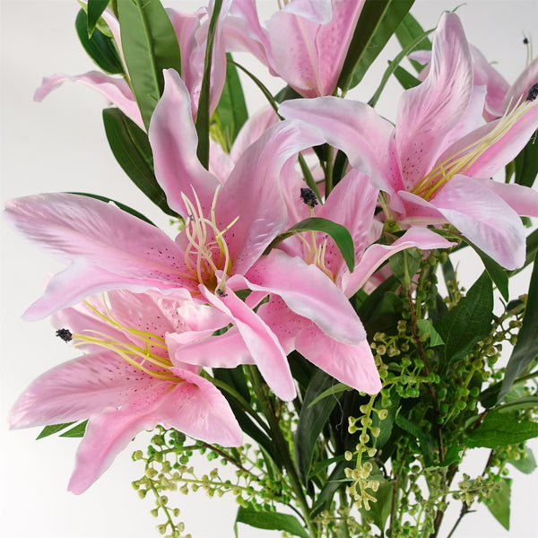 Artificial Flowers Large Pink Lily Stem - 3 Flowers 100cm