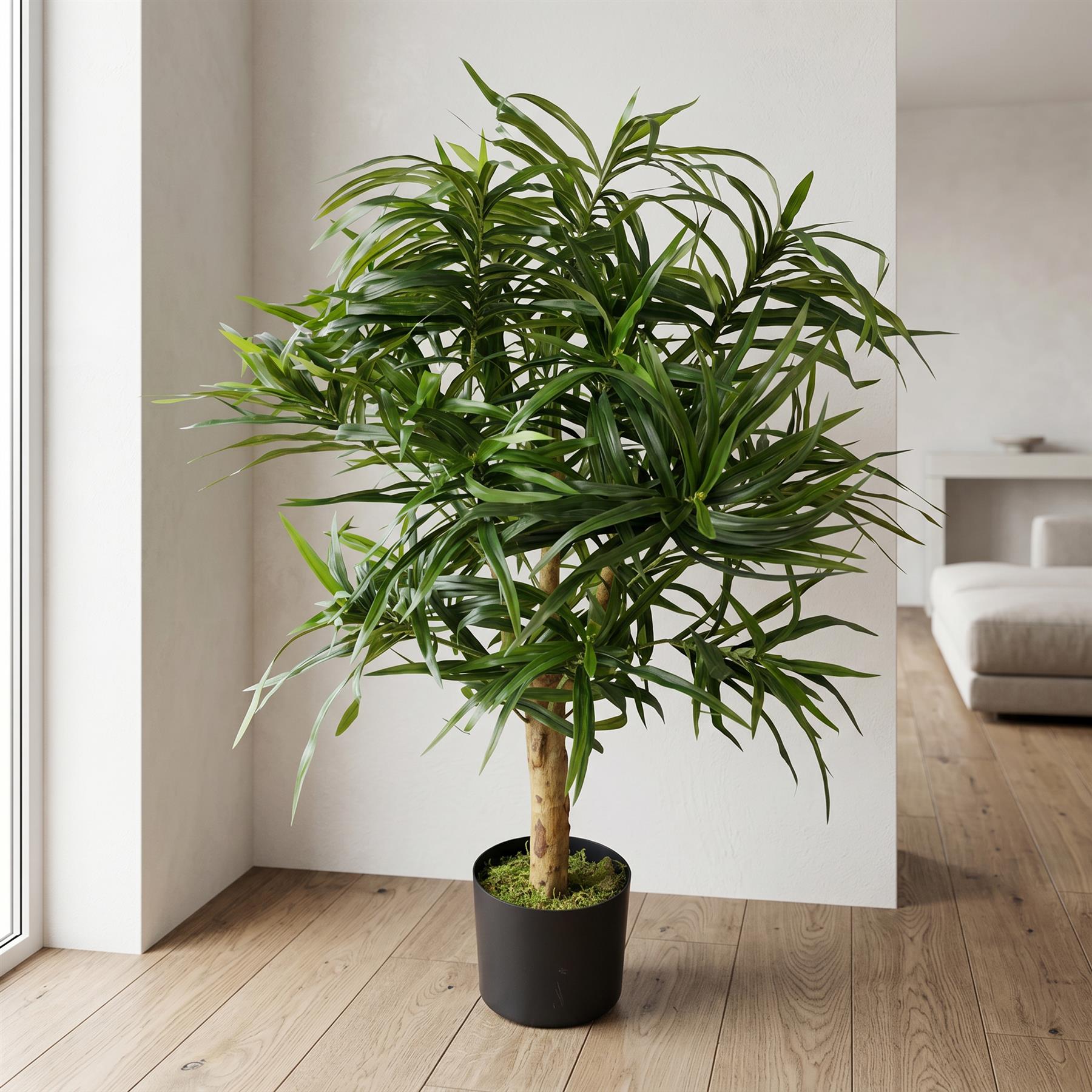 Artificial Ficus Tree Plant Green Dracaena 100cm Natural Wood Trunk Realistic Botanik