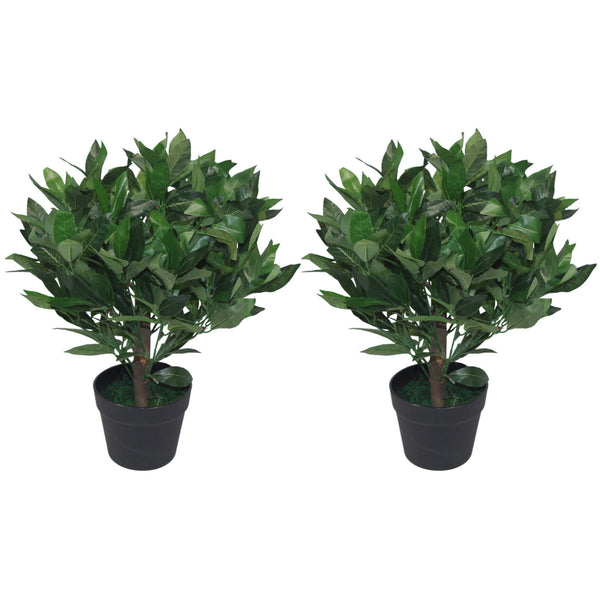 Pair of 50cm Dwarf Artificial Bay Trees Laurel Topiary Bushes - Premium Quality